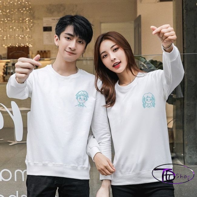 Áo Nỉ ⚜️ Áo Cặp⚜️ Đồ Đôi Nỉ Bông tay dài cổ tròn tình yêu khủng long Hot 2020 Cao cấp loại 1 | BigBuy360 - bigbuy360.vn