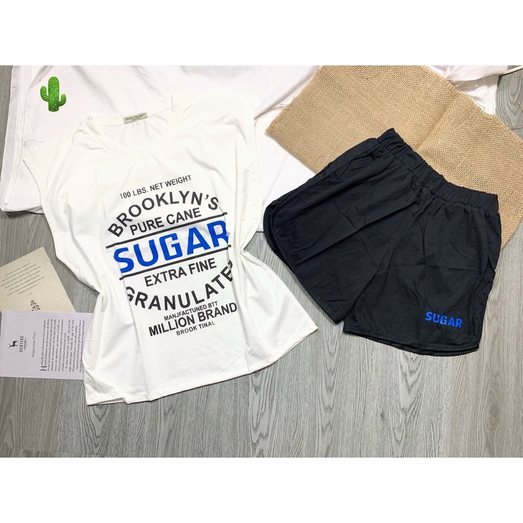 SET ÁO THUN BA LỖ PHỐI QUẦN SHORT ỐNG RỘNG SUGAR DƯỚI 60KG
