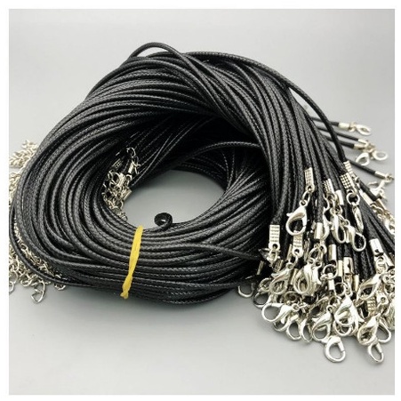 5/10 vòng cổ sáp da đen size 1.5mm màu bạc