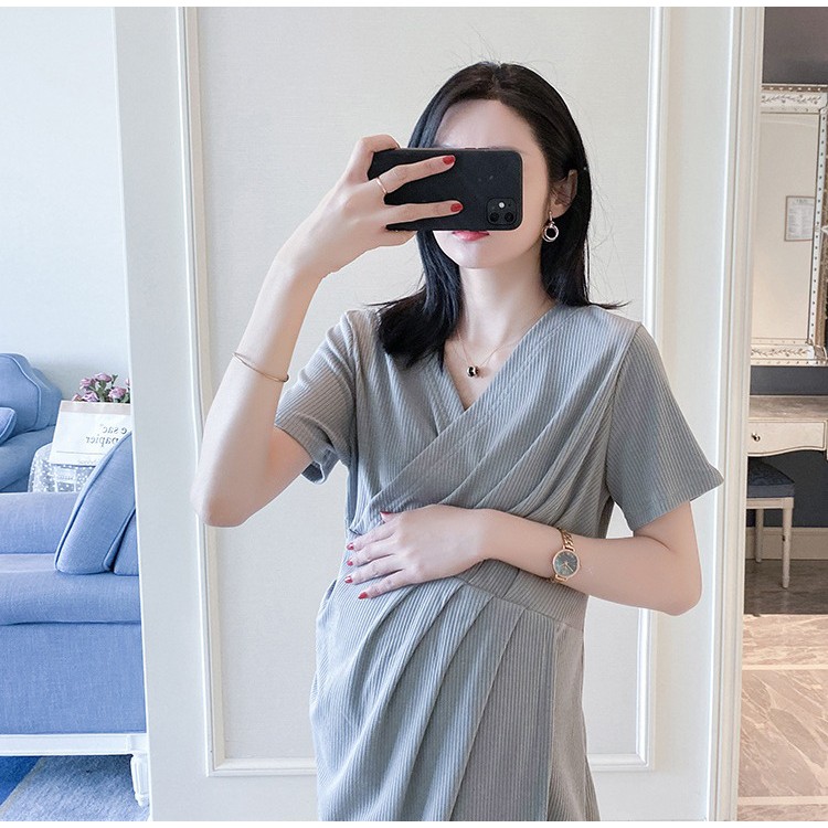 [ BIGSIZE 85kg ] VÁY ĐẦM BẦU THIẾT KẾ DỰ TIỆC CÔNG SỞ MÙA HÈ VẠT CHÉO CHO BÉ TI