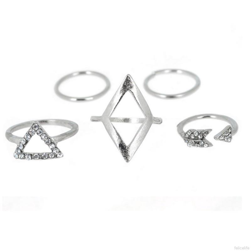 Set 5 nhẫn đeo ngón tay 2 màu vàng/ bạc