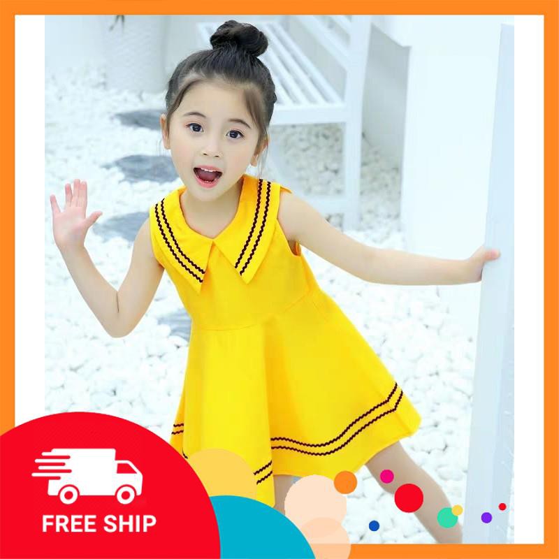Váy đầm bé gái cổ hải quân màu vàng điệu đà - HG055  - Sale