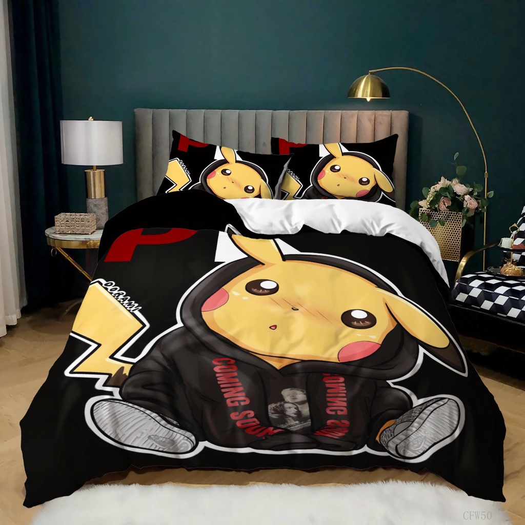Bộ Vỏ Gối Và Ga Giường YT3 Pokémon Pikachu Đáng Yêu