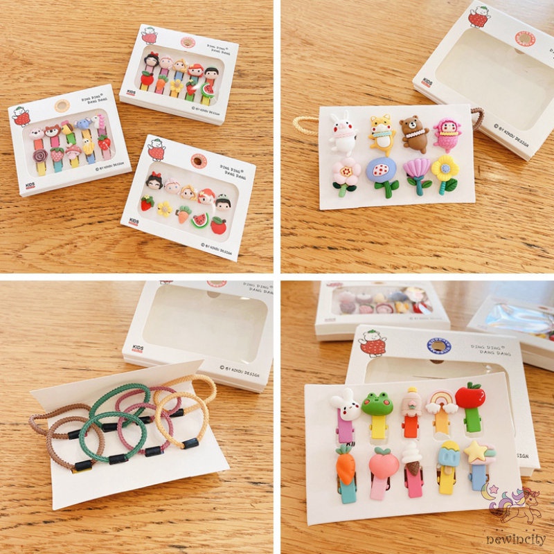 Set 10/ 8 kẹp tóc/ dây buộc tóc hình động vật hoạt hình xinh xắn cho bé gái