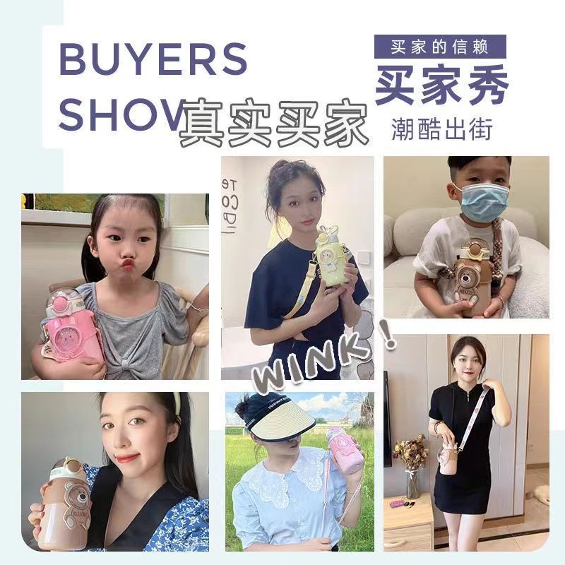 Bình Nước Giữ Nhiệt Bằng Thép Không Gỉ Chống Sốc Có Ống Hút Hình Gấu Hello Kitty Phong Cách Hàn Quốc Cho Bé