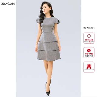 Đầm xòe ngắn tay viền nổi trang trí 20AGAIN thanh lịch và tôn dáng DEC0097