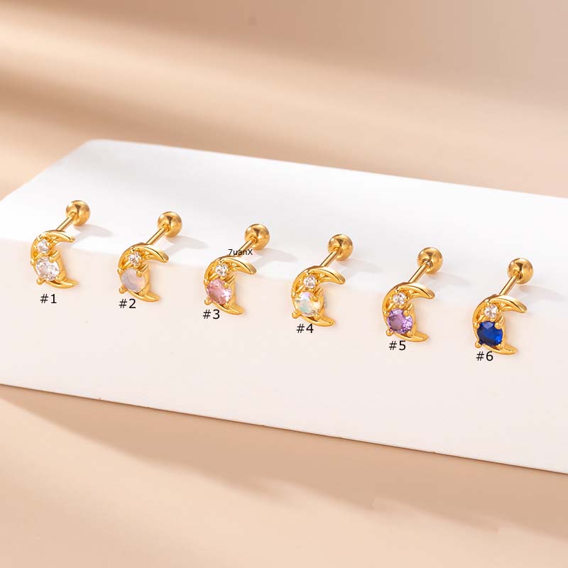 1 Khuyên Tai Helix Dài 6mm Bằng Thép Không Gỉ Đính Đá Zircon 20Gauge