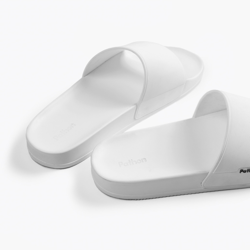 Dép nam nữ quai ngang slipper Pathon quai PVC và đế PU trắng,quai trắng Mẫu SD32