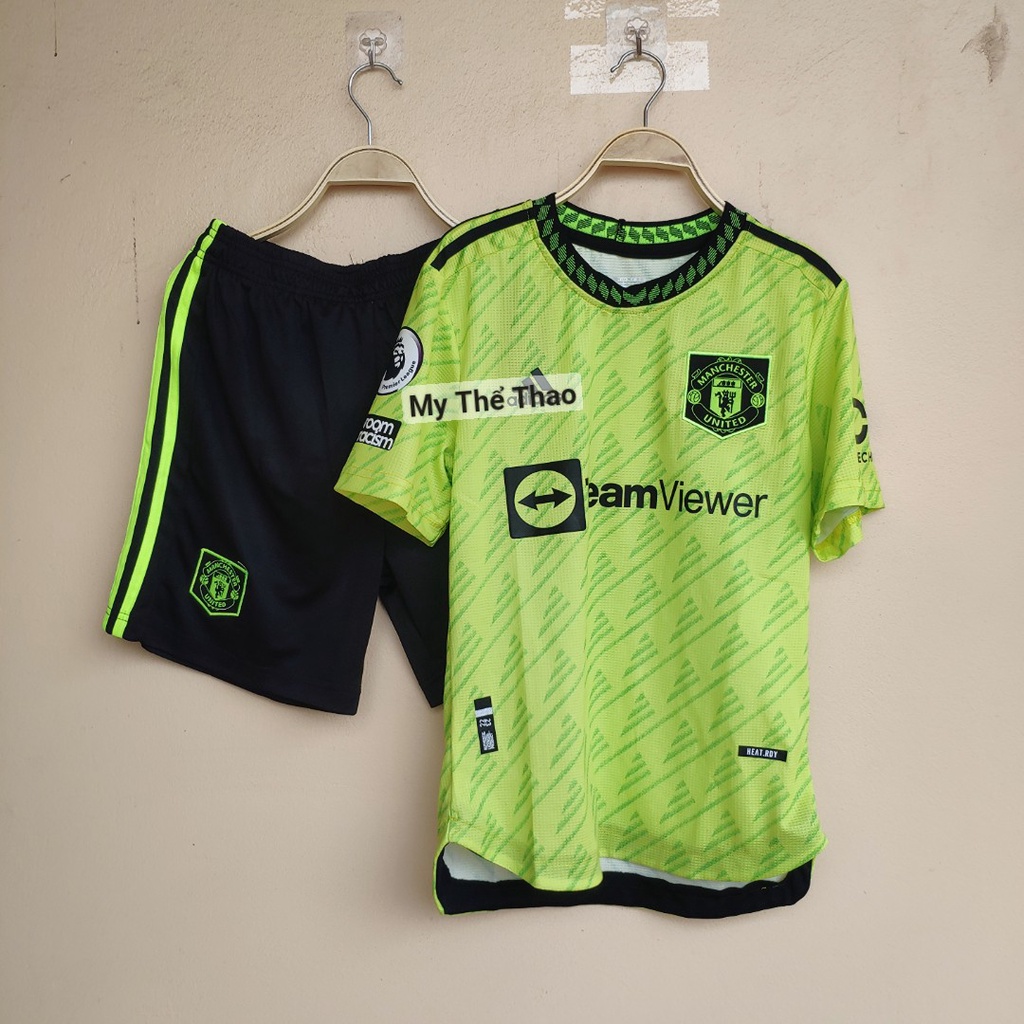 Full Logo -Bộ quần áo đá bóng clb mu 2022 2023 xanh lá cây chuối mẫu sân thứ 3 thun & gai thái cao cấp