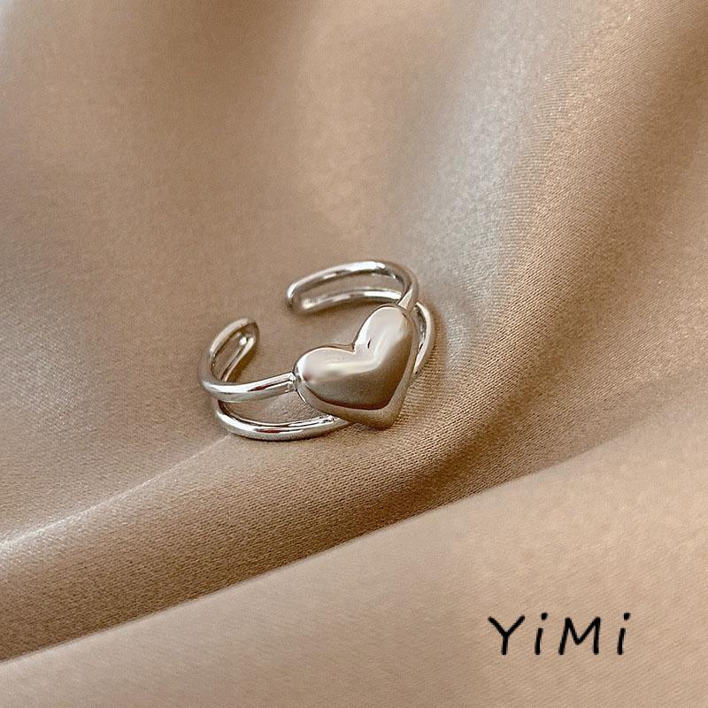 Nhẫn mở có thể điều chỉnh bằng kim loại hình trái tim thời trang cho nữ