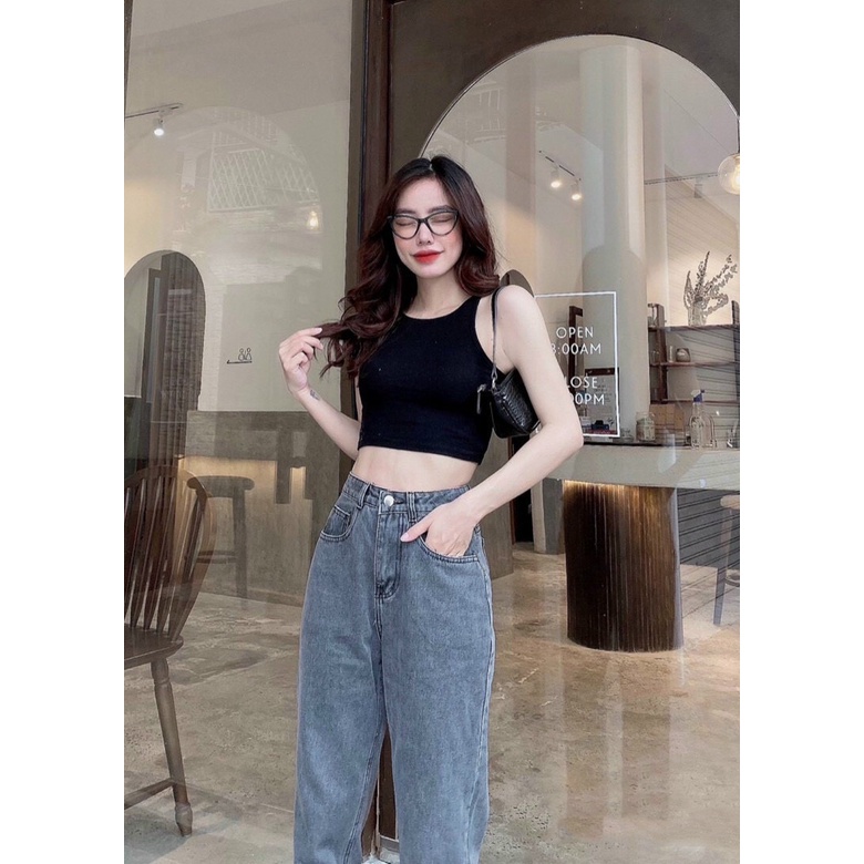 Quần jean nữ baggy trơn chất vải Jean Denim không co giãn, bền màu AnNgo - AT174