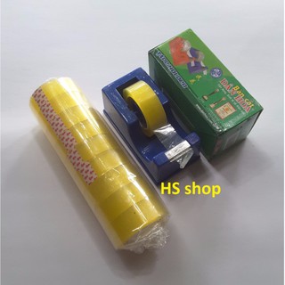 Combo Bàn cắt Băng dính, Băng keo để bàn và 10 Cuộn băng dính trong đường kính 6cm, rộng 1,8cm -NPP HS shop