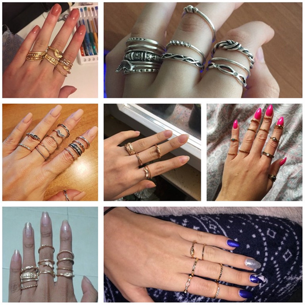 Set nhẫn AY nhiều lớp màu vàng phong cách thời trang cổ điển dành cho nữ