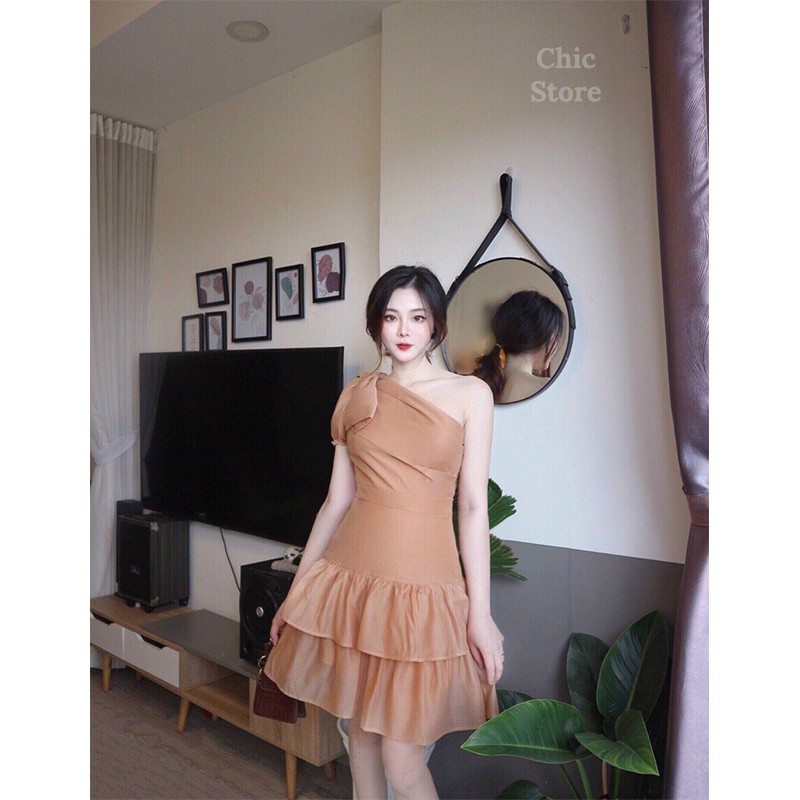 Đầm dáng xòe xếp tầng thắt vai dự tiệc sang trọng, thanh lịch Đầm váy thiết kế Chic Store
