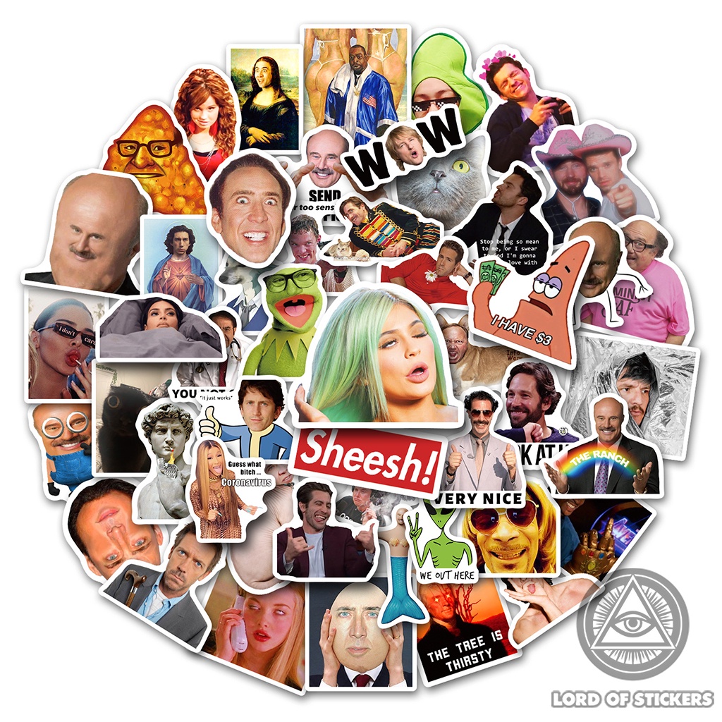 Set 50 Hình Dán Meme Sticker Cute Hài Hước Chống Thấm Nước Trang Trí Mũ Nón Bảo Hiểm, Laptop, Ván Trượt, Điện Thoại, Sổ