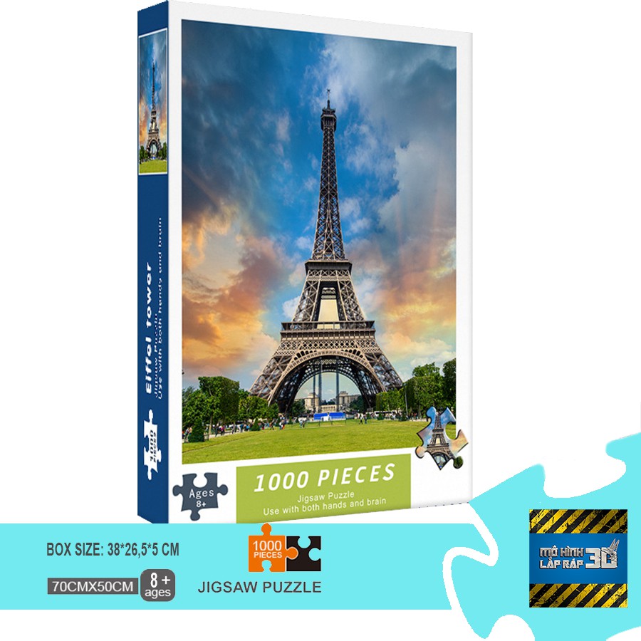 Bộ tranh ghép hình 1000 mảnh Tháp Eiffel, Big Ben, Tranh Van Gogh, Hệ mặt trời - Tranh ghép hình kích thước lớn 75*50cm