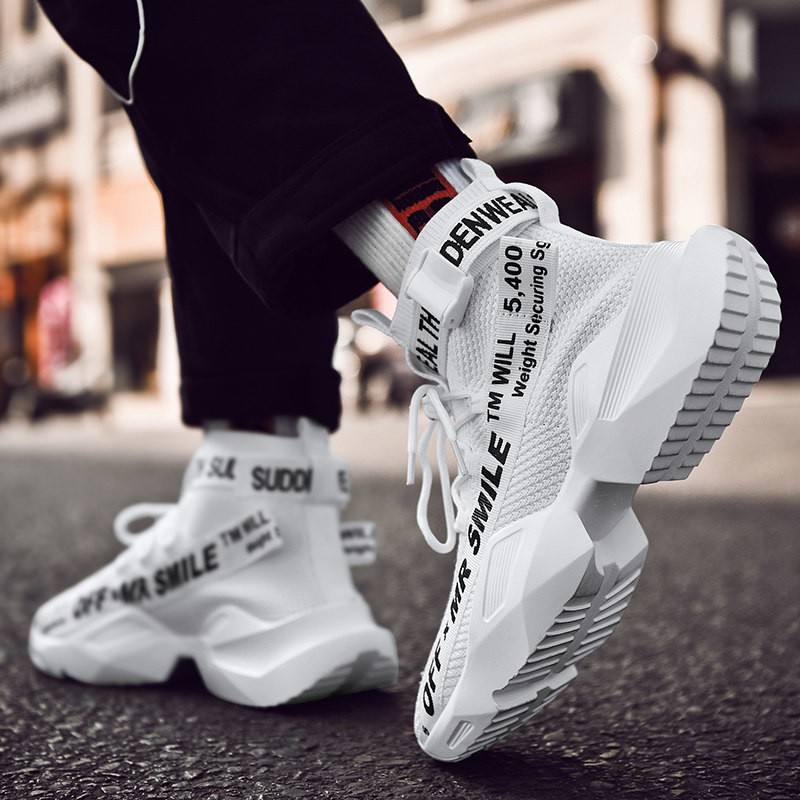 TẶNG lót tăng chiều cao_Giày nam sneaker cao cổ thể thao cao cấp vải lưới đế siêu cao dáng Hàn Quốc 