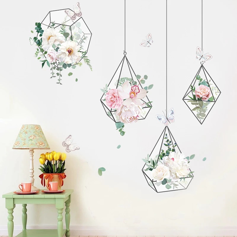 Sticker Dán Tường Họa Tiết Giỏ Hoa Trang Trí Phòng Khách