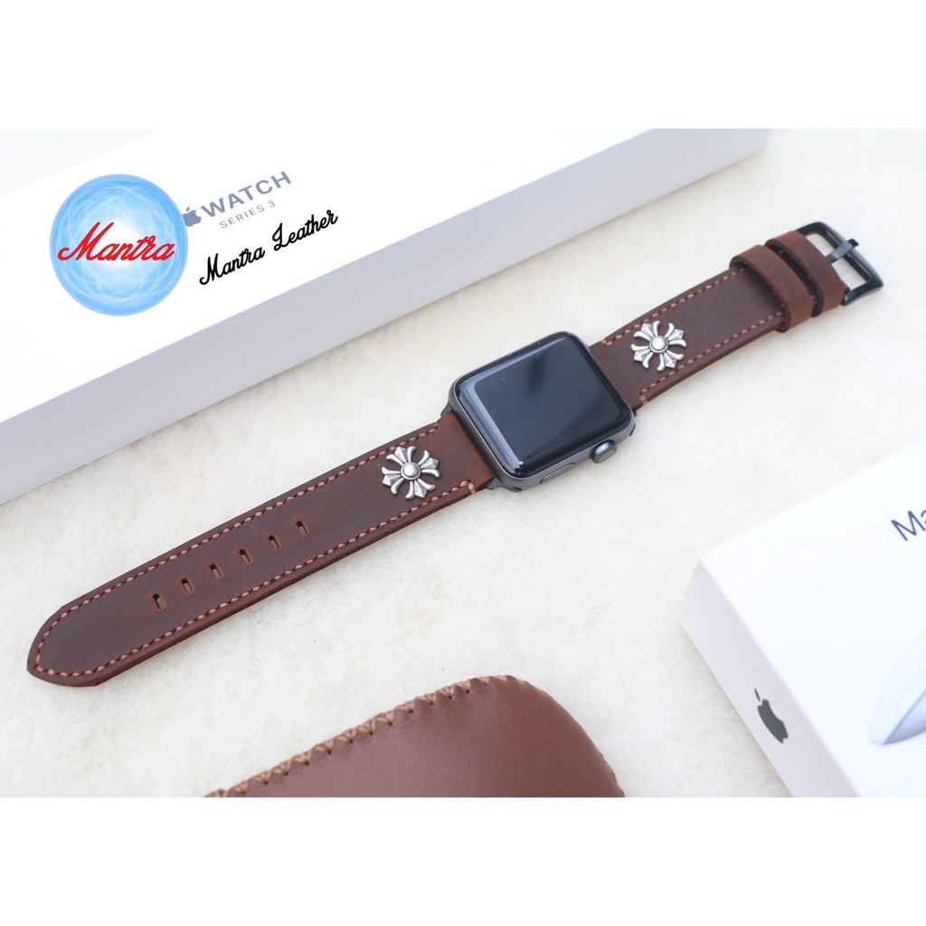 Dây da sáp Rivet thay thế cho Apple watch Handmade