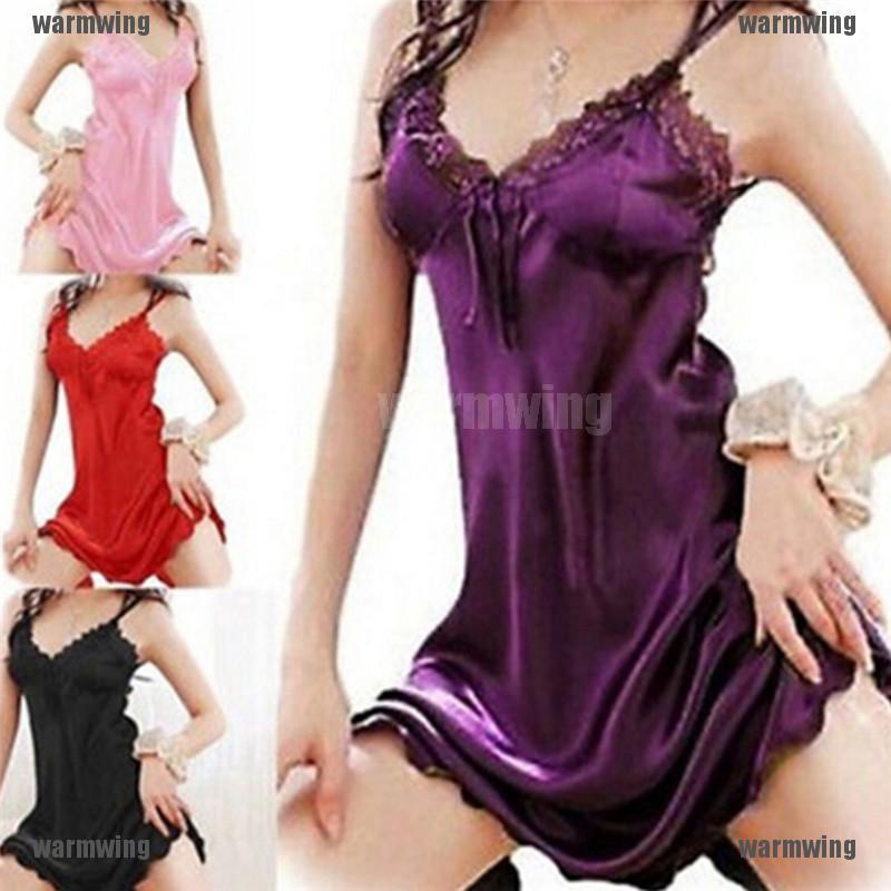 Đầm Ngủ Lụa Satin Phối Ren Quyến Rũ Cho Nữ