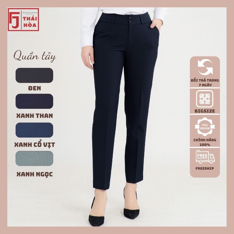 Quần tây nữ Thái Hoà 9 tấc công sở đẹp bigisize lưng cao trơn nhiều màu 2c982