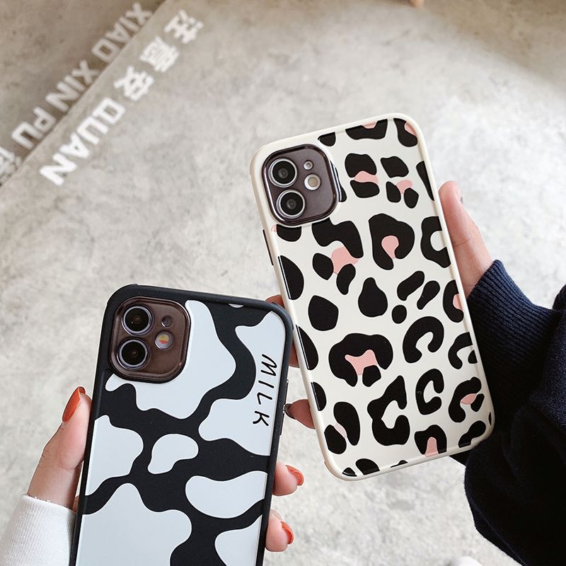 iPhone 12 11 Pro Max X XR XS Max 8 7 Plus iPhone fashionable silicone pattern, fashionable cow pattern and metal electroplated leopard print square iphone case