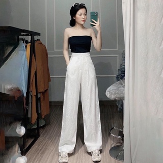 Quần ống rộng nữ, quần ống suông GU chun lưng chất đũi siêu mềm, ảnh và video thật