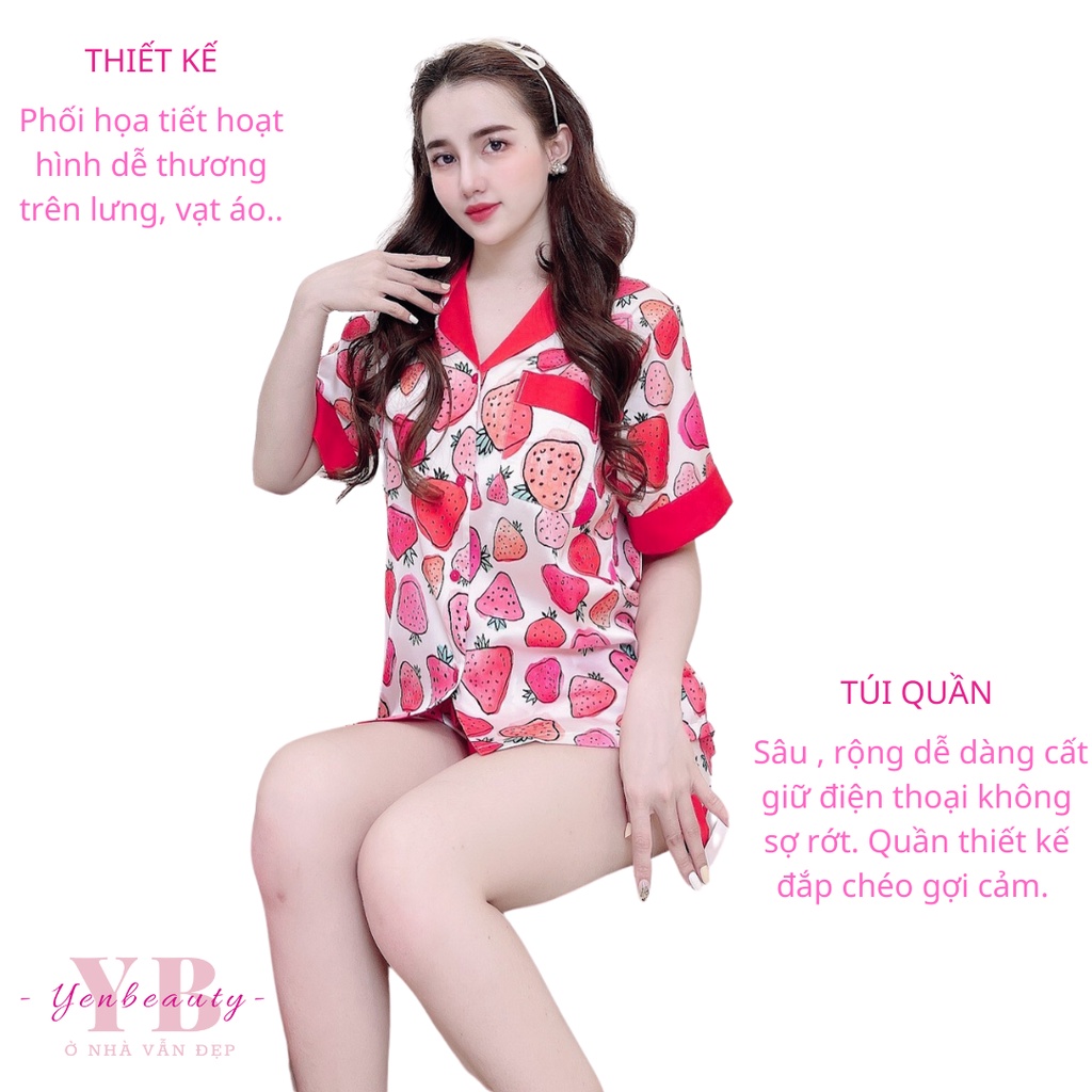 Đồ Bộ Lụa/Satin Pijama Sọt Đùi Mặc Ở Nhà Nữ - Bộ Ngủ Nữ Cộc Tay Mặc Nhà Mùa Hè, Nhiều Mẫu Phối Cổ Dễ Thương, YENBEAUTY