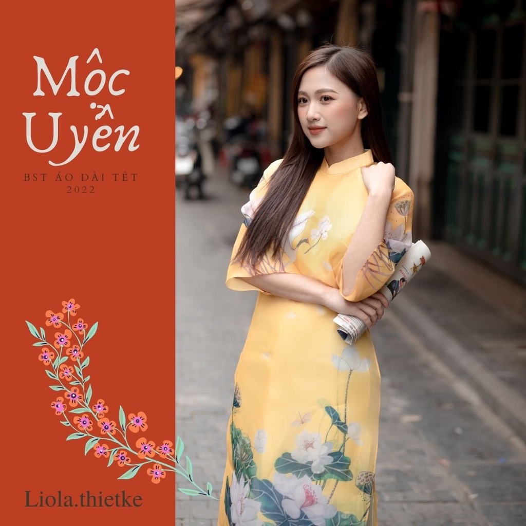 Áo Dài Thanh Hy Dáng Suông Cách Tân Chất Liệu Organza Cao Cấp Thiết Kế LIOLA