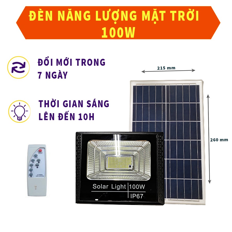 Đèn Năng Lượng Mặt Trời 100w ⚡️𝐅𝐑𝐄𝐄 𝐒𝐇𝐈𝐏⚡️ Đèn Pha Led Sân Vườn 100w Năng Lượng Sạch, Cảm Biến Bật Tắt Tự Động