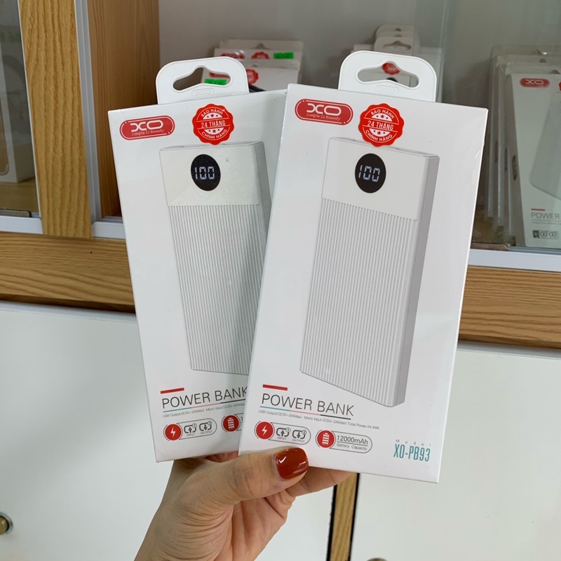 SẠC DỰ PHÒNG CHÍNH HÃNG XO 12.000mAh PB93 (BH 12 tháng) - 2 Cổng USB, Màn hình hiển thị % pin