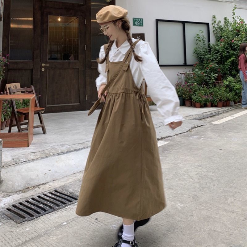 Set Áo Thun Ngắn Tay + Quần Yếm Dáng Rộng Năng Động Thời Trang Dành Cho