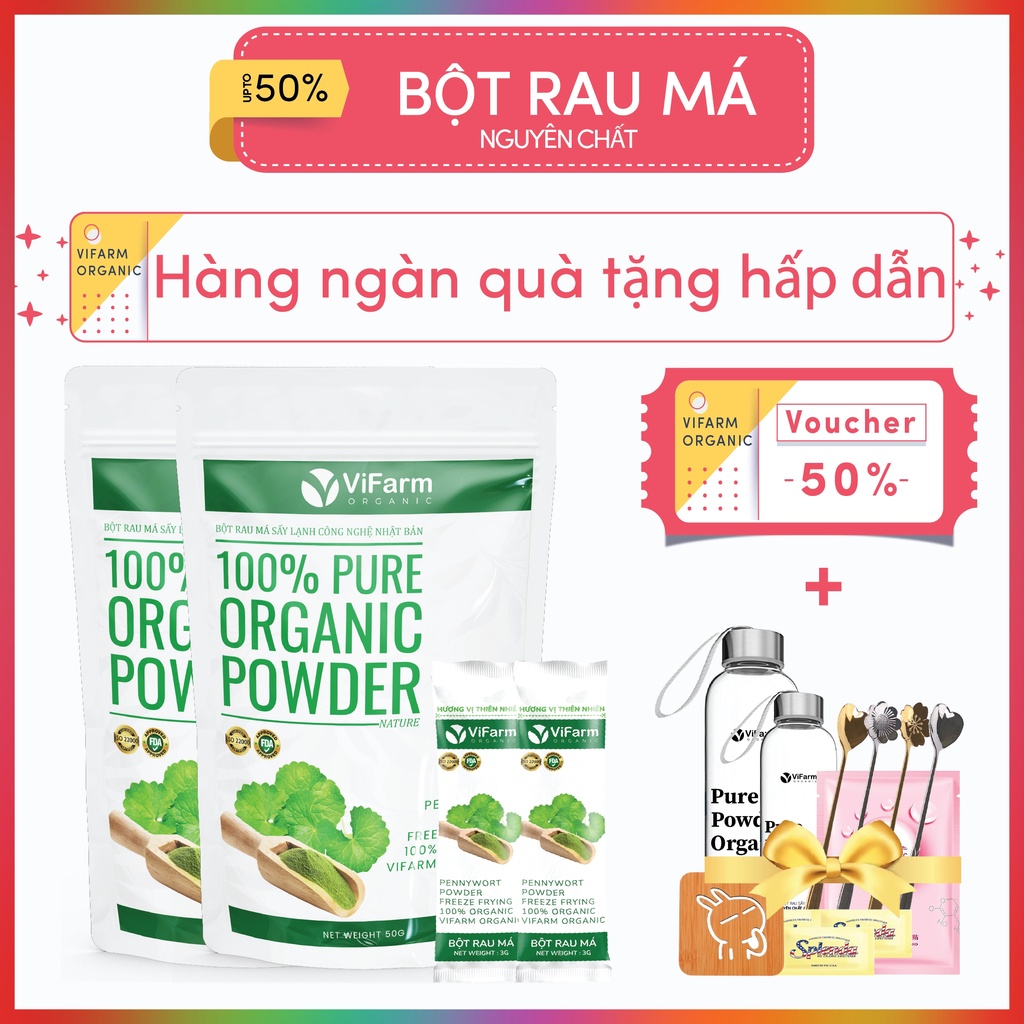 Bột Rau Má Nguyên Chất ViFarm 50Gram Organic 100%, Bột Rau Má Sấy Lạnh, Thanh Nhiệt,Mát Gan, Giải Độc Cơ Thể