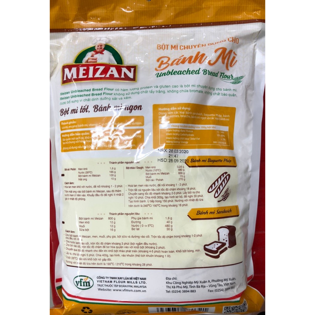 Bột mì chuyên dụng cho bánh mì MEIZAN túi 1kg.