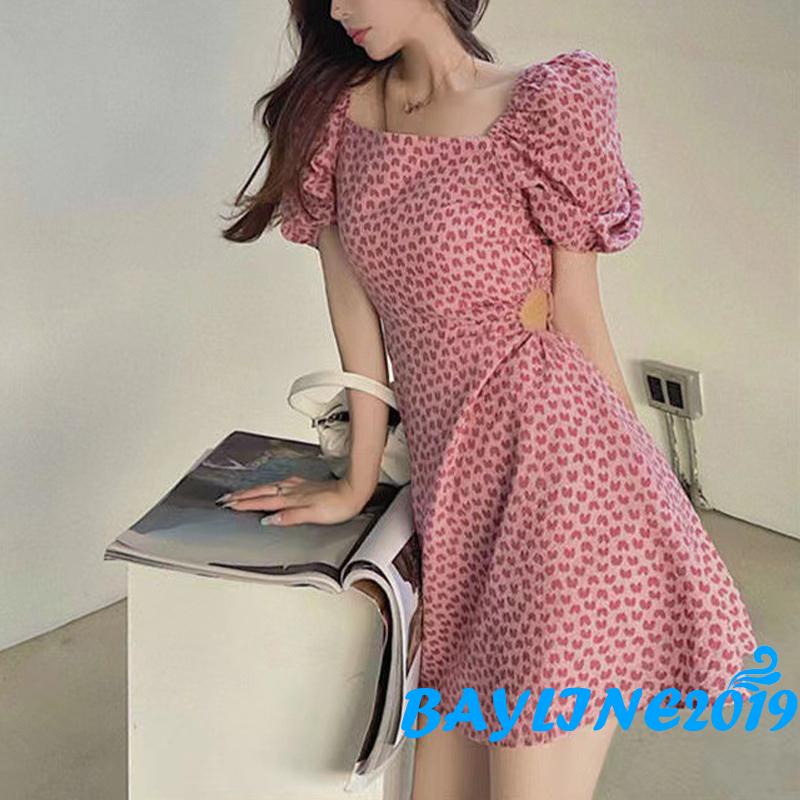 Bay-đầm Chữ A Tay Ngắn Phồng Cắt Cổ Vuông Dành Cho Người Lớn