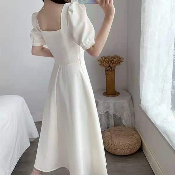 Đầm dài qua gối tay ngắn cổ vuông thời trang mùa hè cho nữ