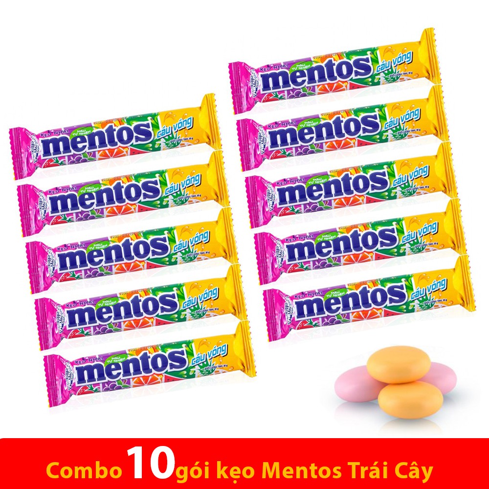 Combo 10 cây kẹo mentos cầu vòng mini hương trái cây tổng hợp 10gr