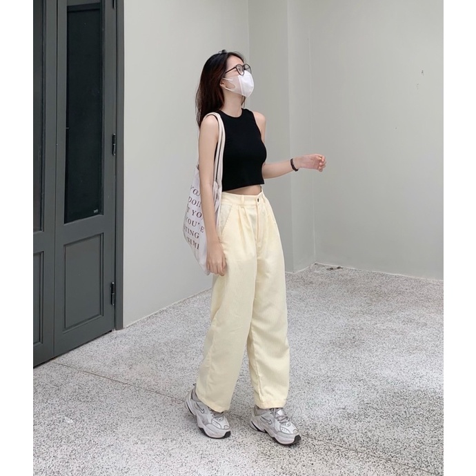 Quần ống suông - Quần nhung tăm nữ, nam, unisex HOMIES nút gài