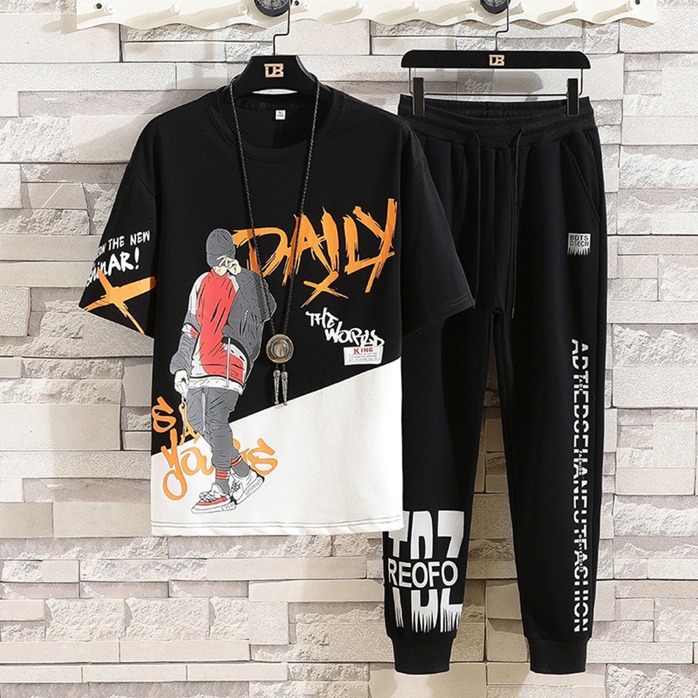 Bộ Quần Áo Thun Nam Thể Thao DAILY In Hình Chàng Trai Kết Hợp Quần Jogger Dài Bo Gấu SET NAM 9000019