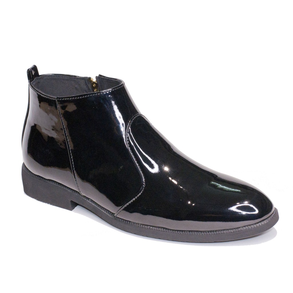 [Shop Uy Tín] Giày Chelsea Boot Nam Cổ Khóa Da Bóng Màu Đen Đế Có Khâu Chắc Chắn - CB521-bongkhoa(T)-BONGDEN