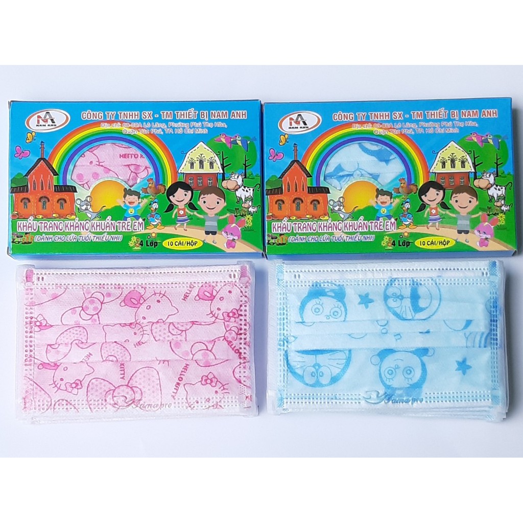 [10 cái/hộp] Khẩu trang y tế 4 lớp trẻ em Mask Nam Anh ngăn bụi bẩm 1 đến 6 tuổi