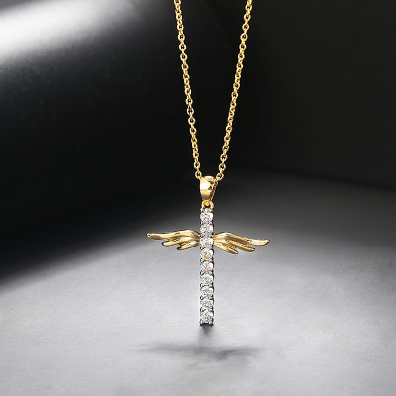 Flgo Vòng cổ Mặt Hình Đôi Cánh Thiên Thần Đính Đá Zircon Phong Cách Âu Mỹ Cổ Điển Đơn Giản Và Hoang Dã