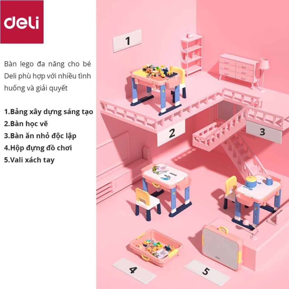 Bộ bàn ghế đồ chơi xếp hình cho bé Deli - có thể gấp gọn làm bàn học - 74541 [Deli]