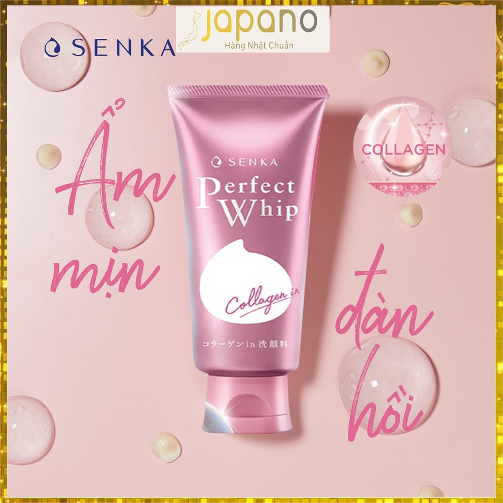 Sữa rửa mặt Senka Perfect Whip Nhật Bản trắng da bổ sung Collagen 120g - Japano