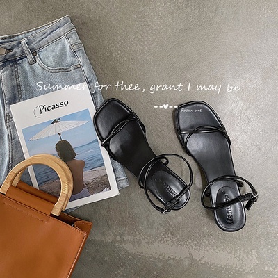 Sandal nữ gót vuông quai mảnh dây xoắn thiết kế độc lạ xinh xắn