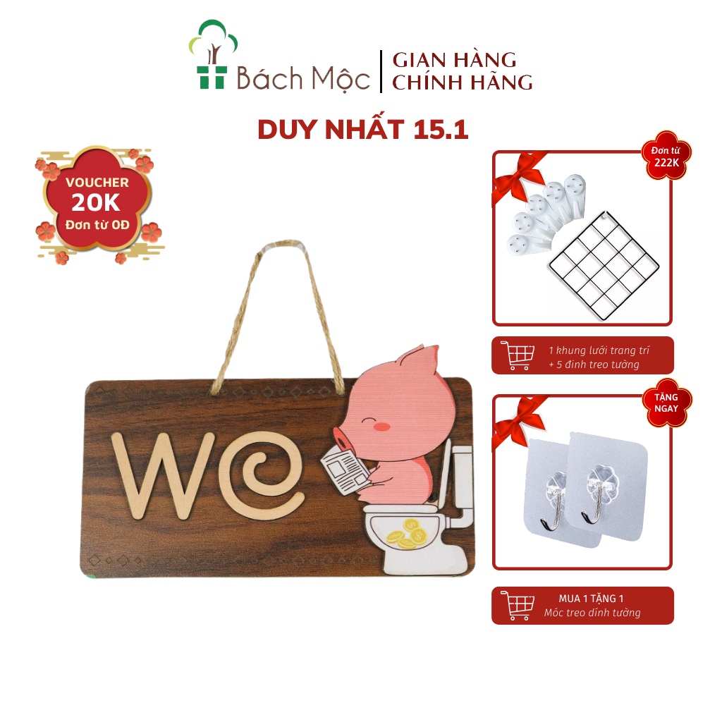 [Mã BMBAU50 giảm 7% đơn 99K] Bảng Gỗ Decor Toilet BÁCH MỘC Nhiều Mẫu Treo Cửa WC