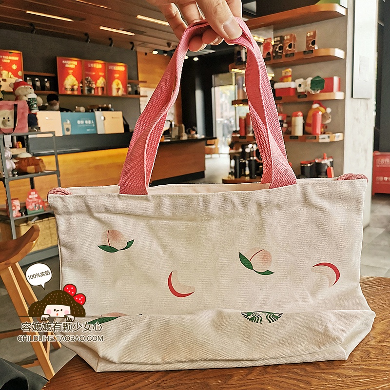 Túi đựng hộp cơm trưa Starbucks màu hồng đào thời trang mùa hè 2020 cho nữ