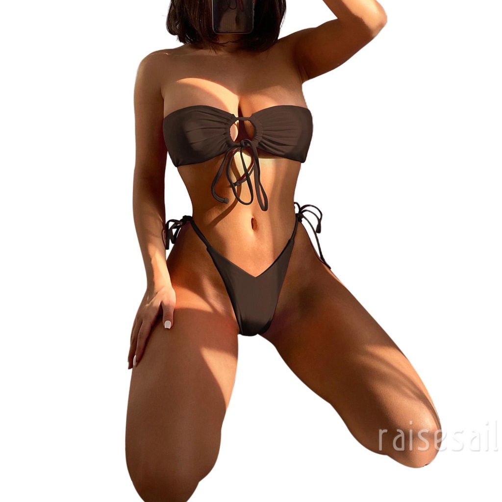 Rs Bộ Bikini 2 Mảnh Không Dây Màu Trơn Phối Dây Rút + Quần Lót Thời Trang Mùa Hè Cho Nữ | BigBuy360 - bigbuy360.vn