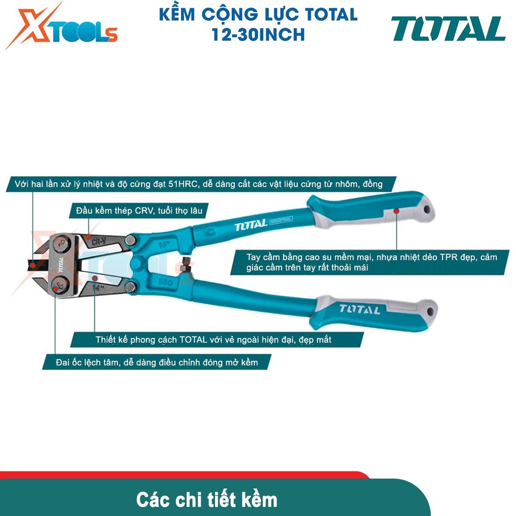 Kìm cộng lực TOTAL 12-30inch, chất liệu thép CR-V đen bóng cứng cáp, tay cầm bọc cau su TPR êm tay [CHÍNH HÃNG][XTOOLS]