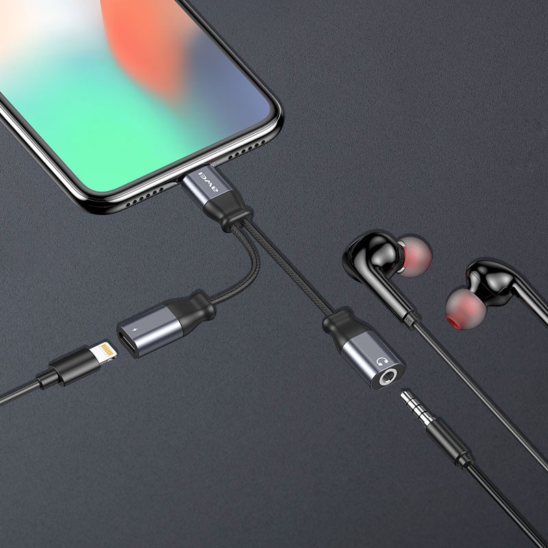 Awei CL-73  2-in-1 Phone Adapter For Charging And Listen Music Turn to 3.5mm Port